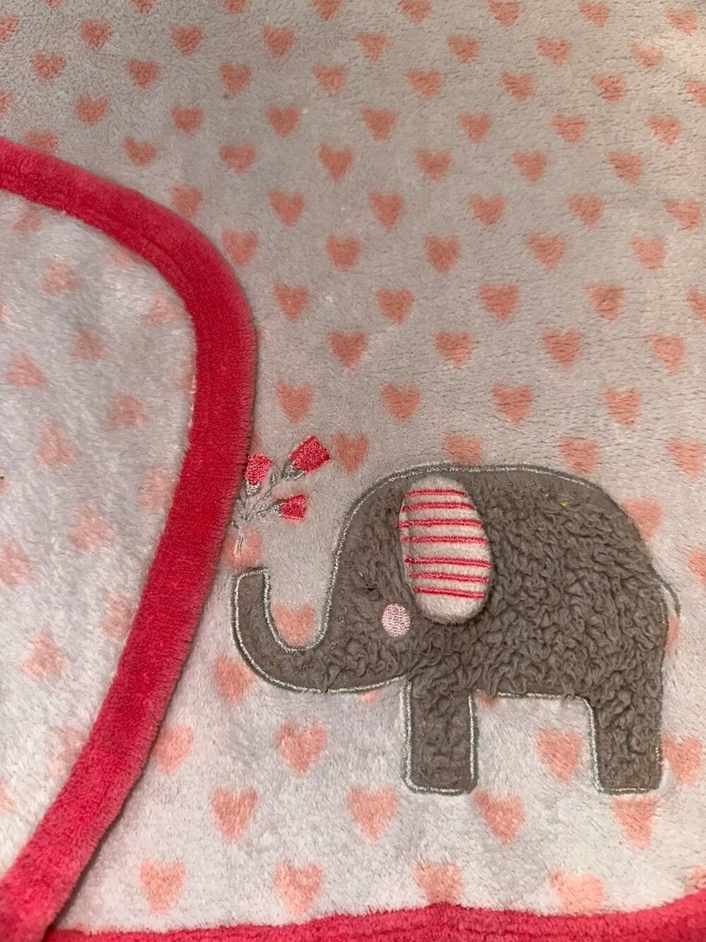 HTF Parent’s Choice Elephant Pink Hearts Baby Blanket Stripe Ears Flowers EUC